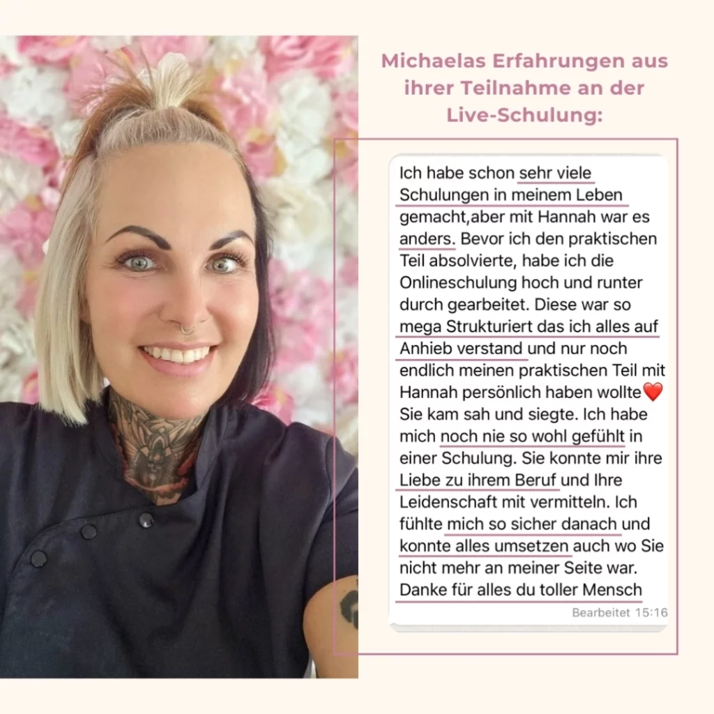 Michaelas Erfahrungen in der vor Ort Schulung von Hannah Junker zum Lernen Fake Freckles zu tätowieren